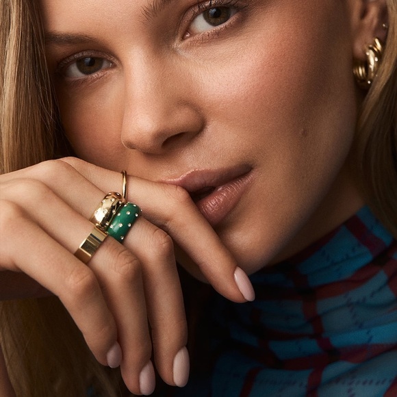 Gorjana New Size 9 Green Gold Noel Shimmer‎ Ring Enamel 18k Gold Plated Brass - Picture 3 of 5